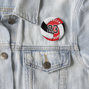 Macaron Rond 5 Cm 🏐 de volley-ball rouge, noir et blanc