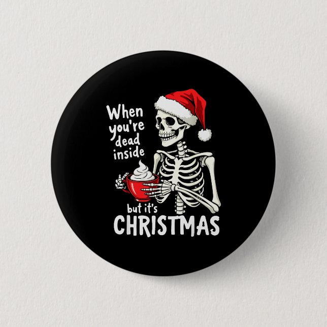 Macaron Rond 5 Cm Dead Inside But Its Christmas Skeleton Coffee Xmas (Devant)