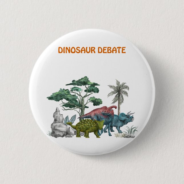Macaron Rond 5 Cm Débat sur le dinosaure (Devant)