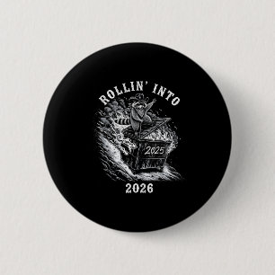 Macaron Rond 5 Cm Début 2026 Drôle Raton laveur Cowboy Bonne Année