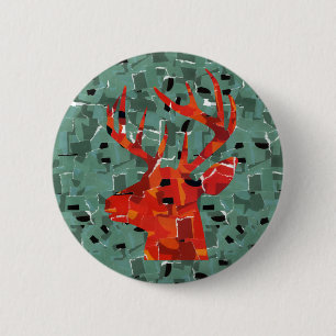Macaron Rond 5 Cm Deer head silhouette mosaic