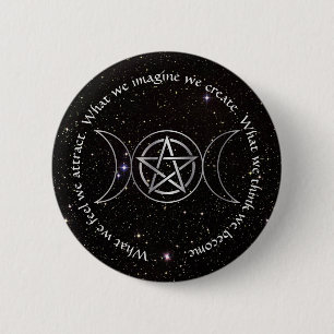 Macaron Rond 5 Cm Déesse triple Lune Wicca Pentacle