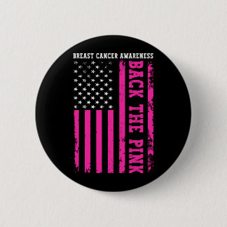 Macaron Rond 5 Cm Défendre le drapeau américain rose contre le cance