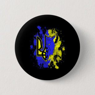 Macaron Rond 5 Cm Demi-loup Demi-Ukraine Tryzub Symbole ukrainien et