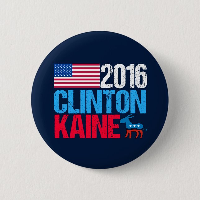 Macaron Rond 5 Cm Démocrate Hillary Clinton Tim Kaine 2016 (Devant)