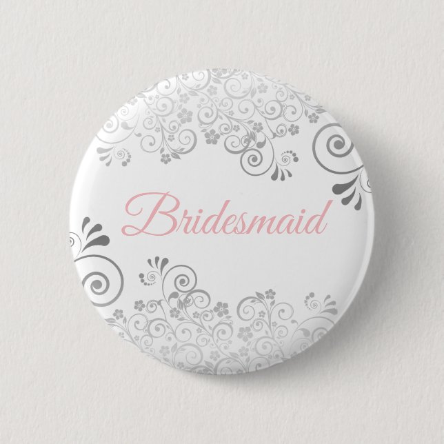 Macaron Rond 5 Cm Demoiselle d'honneur Bouton Rose & Gris (Devant)