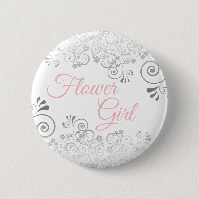 Macaron Rond 5 Cm Demoiselle d'honneur de mariage bouton rose et gri (Devant)