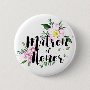 Macaron Rond 5 Cm Demoiselle d'honneur Fleurs roses aquarelle Mariag