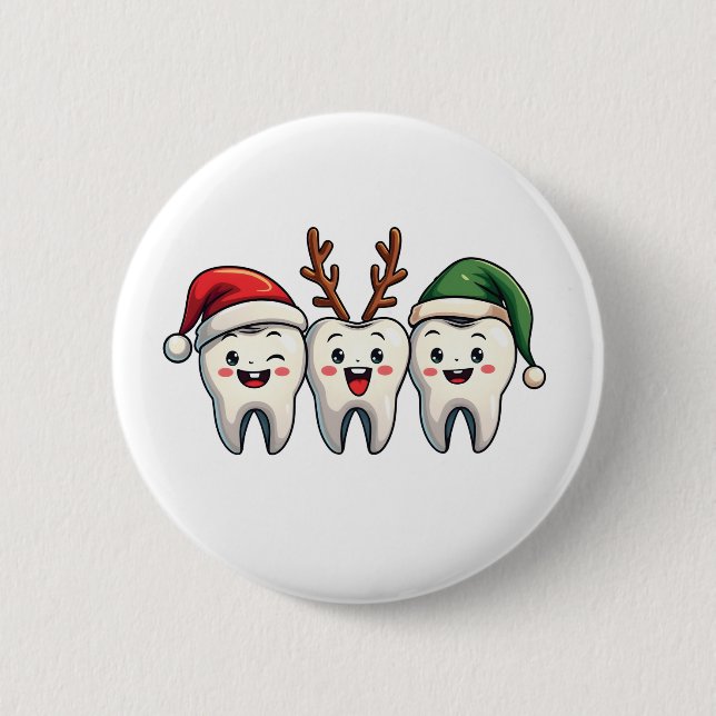 Macaron Rond 5 Cm Dentiste Noël Dental Père Noël Floss Xmas Tree (Devant)