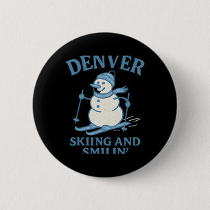 Macaron Rond 5 Cm Denver Colorado Ski Et Smilin Snowman