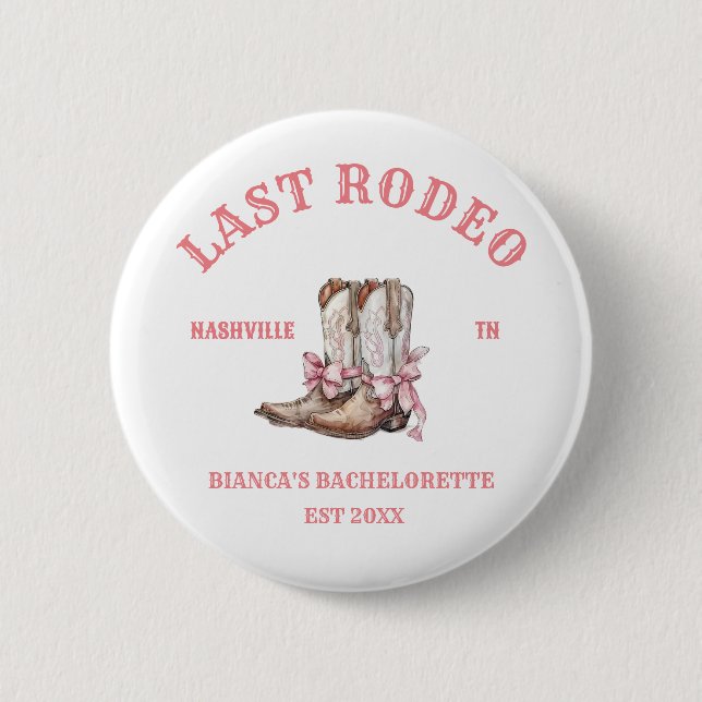 Macaron Rond 5 Cm Dernier Rodeo Western Coquette bottes Bachelorette (Devant)