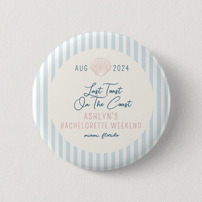 Macaron Rond 5 Cm Dernier toast sur la côte Bachelorette rond bouton (Devant)