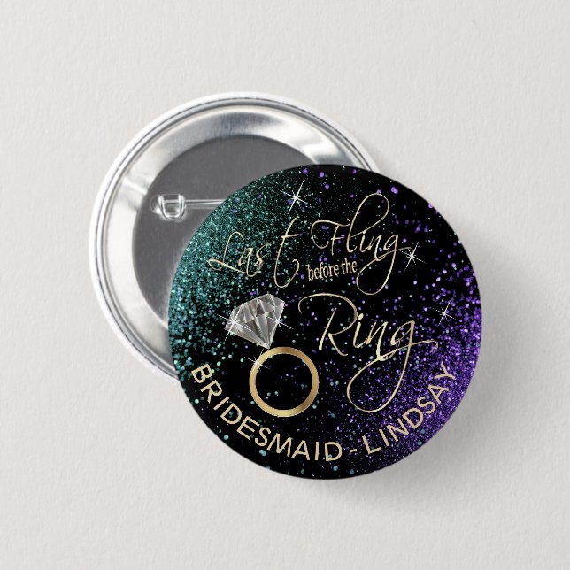 Macaron Rond 5 Cm Dernière Fling Bachelorette Party Turquoise & viol (Devant & derrière)