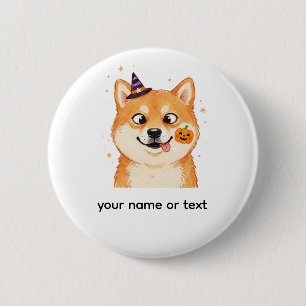 Macaron Rond 5 Cm Derpy Shiba Inu Halloween Citrouille