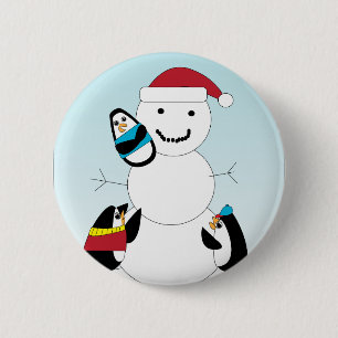 Macaron Rond 5 Cm Des pingouins construisent un bouton de Snowman