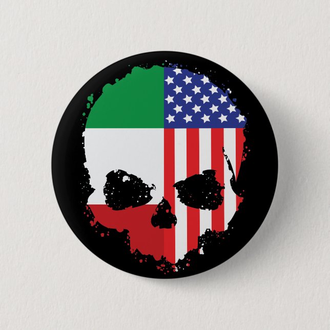 Macaron Rond 5 Cm Design crâne italien-américain avec drapeaux (Devant)