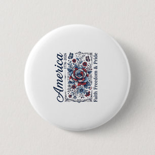 Macaron Rond 5 Cm Design de chemise vintage florale America patrioti