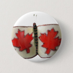 Macaron Rond 5 Cm Design de papillon du drapeau canadien