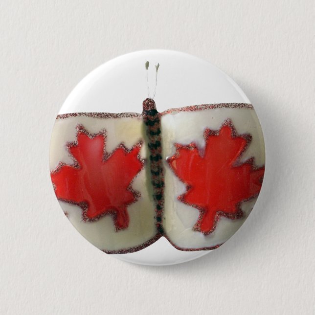 Macaron Rond 5 Cm Design de papillon du drapeau canadien (Devant)