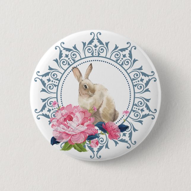Macaron Rond 5 Cm Design élégant de lapin de Pâques (Devant)