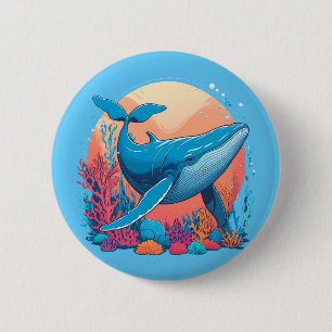 Macaron Rond 5 Cm Design Graphique Coloré D'Une Baleine