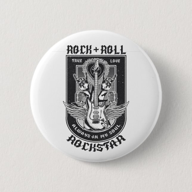 Macaron Rond 5 Cm Design Guitar Rock (Devant)
