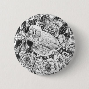 Macaron Rond 5 Cm Dessin à encre de buisson Zebra et rose