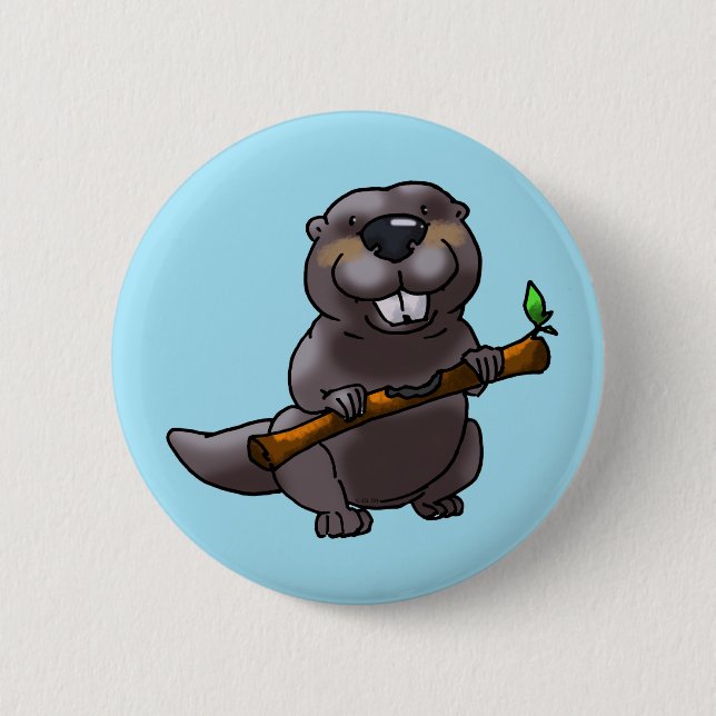Macaron Rond 5 Cm dessin animé de castor mignon (Devant)