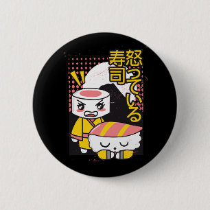 Macaron Rond 5 Cm Dessin animé de combattants de karaté de sushi drô