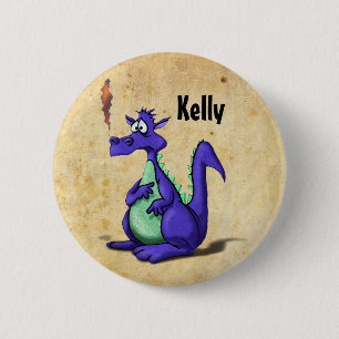 Macaron Rond 5 Cm Dessin animé de dragon violet inquiet