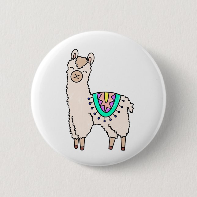Macaron Rond 5 Cm dessin animé de llama alpaga souriant (Devant)