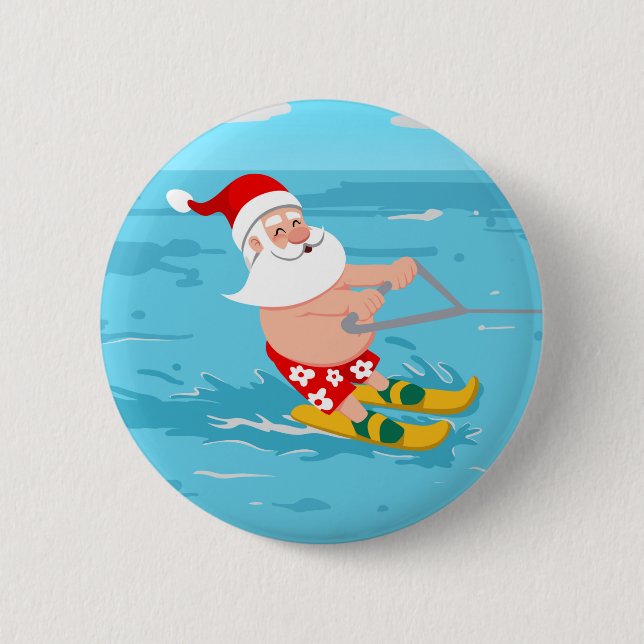 Macaron Rond 5 Cm Dessin animé Santa Claus water skiing (Devant)
