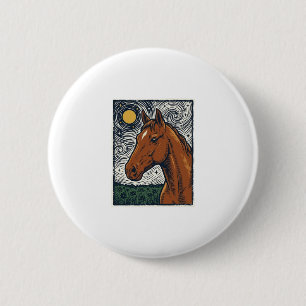 Macaron Rond 5 Cm Dessin artistique de cheval gravé vintage nuit éto