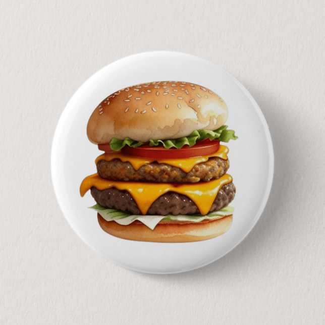 Macaron Rond 5 Cm Dessin d'aquarelle d'un cheeseburger Yummy (Devant)