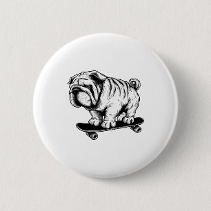 Macaron Rond 5 Cm Dessin d'art de rue de carlosa de pug skateboardeu