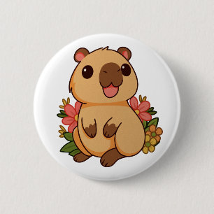 Macaron Rond 5 Cm Dessin de capybara mignon et heureux