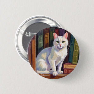 Macaron Rond 5 Cm Dessin de chat blanc