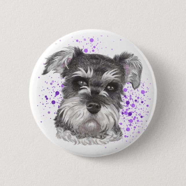 Macaron Rond 5 Cm Dessin de chien de Schnauzer (Devant)