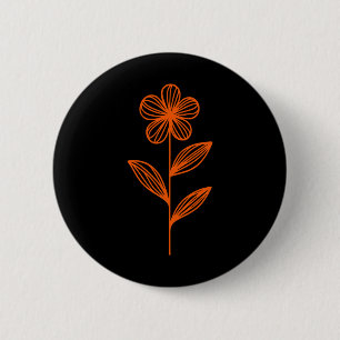 Macaron Rond 5 Cm Dessin de fleur de linogravure vintage en orange e