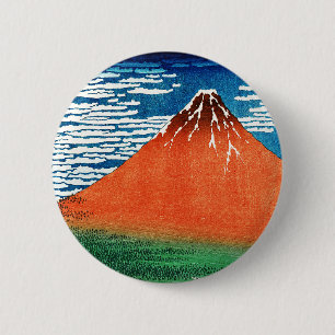Macaron Rond 5 Cm Dessin de Fuji rouge Kanagawa Hokusai