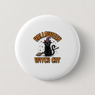 Macaron Rond 5 Cm Dessin de gravure vintage de chat de sorcière d'Ha