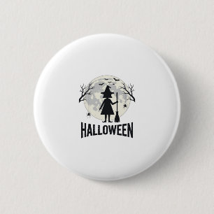Macaron Rond 5 Cm Dessin de gravure vintage de sorcière de Halloween