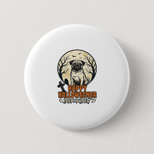 Macaron Rond 5 Cm Dessin de gravure vintage Pug Halloween Trick or T