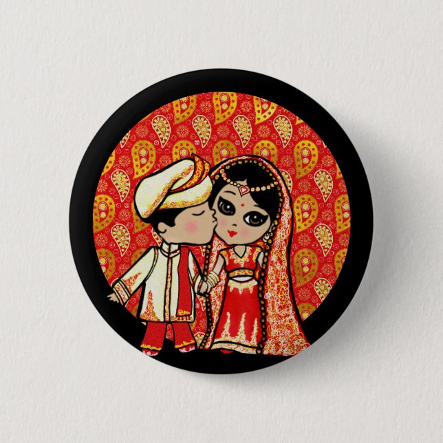 Macaron Rond 5 Cm Dessin de la chambre de mariée de Mariage indien (Devant)