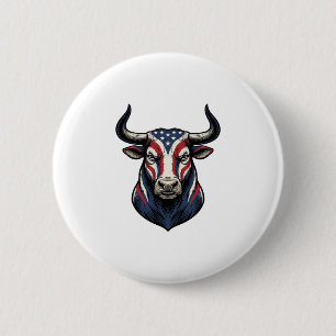 Macaron Rond 5 Cm Dessin de tête de taureau patriotique vintage grav