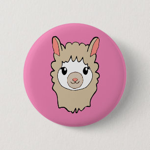 Macaron Rond 5 Cm Dessin Visage Llama Rose