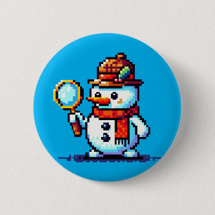 Macaron Rond 5 Cm Détective Snowman - Drôle Pixel Art Mystère d'hive