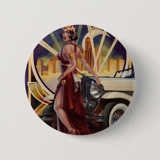 Macaron Rond 5 Cm Detroit, Michigan | Ville automobile (Devant)