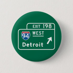 Macaron Rond 5 Cm Detroit, panneau routier de MI