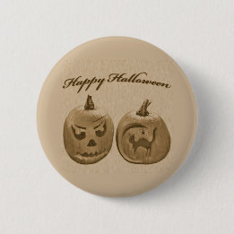 Macaron Rond 5 Cm Deux citrouilles Joyeux Halloween